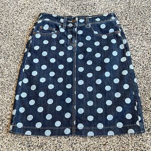Boden blue Jean denim polka dot skirt. Waist size 26”